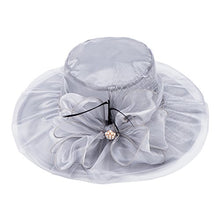 Load image into Gallery viewer, Lawliet Womens Organza Wide Brim Sun Wedding Occasion Patry Feather Cocktail Hat Travel Outgoing A342(Gray)
