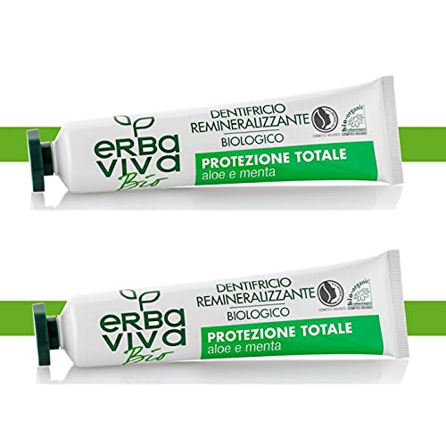 Pack of 2 Erba Viva Bio Organic Toothpaste with Aloe Vera and Mint 75 ml + 75 ml