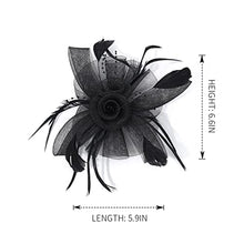Load image into Gallery viewer, Fashband Fascinator Hat Flower Mesh Feather Headband with Hair Clip Black Cocktail Headwear Bridal Wedding Hair Accessories for Women and Girls
