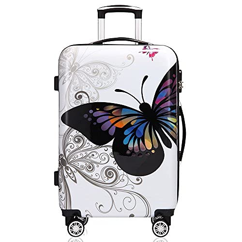 Deuba Butterfly Suitcase Hard Shell Luggage Set with Lock M L XL 360° Wheel Travel (M)