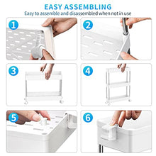 Load image into Gallery viewer, SPACEKEEPER Storage Trolley 3-Tier Slim Storage Cart Slide Out Rolling Utility Cart Mobile Shelving Unit Trolley Organizer Cart for Kitchen Bathroom Laundry Office, Plastic &amp; Stainless Steel, White
