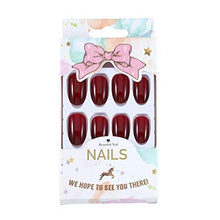 Load image into Gallery viewer, Brishow Coffin False Nails Short Fake Nails Ballerina Acrylic Stick on Nails Artificial Full Cover Press on Nails 24pcs for Women and Girls (Wine Red)
