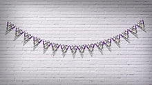 Load image into Gallery viewer, Queen Platinum Jubilee - Purple Union Jack - Silver Text 70 Years - Full Flag Patriotic UK United Kingdom Themed Bunting Banner 15 Triangle flags National Royal decoration by PARTY DECOR
