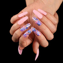 Load image into Gallery viewer, Sethexy Long Matte Ballerina False Nail Blue Butterfly Coffin Fake Nails Pink 24Pcs Acrylic Art Press on Nail Tips for Women and Girls
