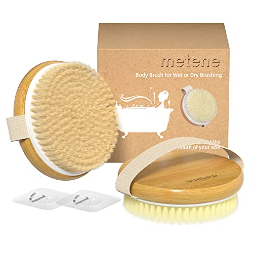Metene 2 Pack Dry Body Brush, Shower Brush Wet and Dry Brushing, Dry brush for Cellulite and Lymphatic, Body Scrubber with Soft and Stiff Bristles, Suitable for All Kinds of Skin