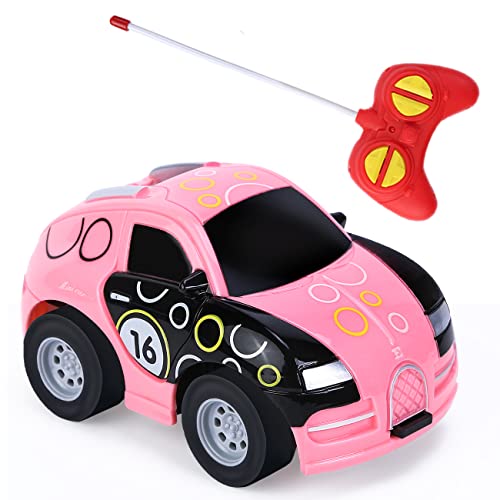 Pink Remote Control Car Girls Mini RC Car Toys for 2 3 4-6 Year Olds Kids My First Remote Control Cars with Light for Baby Birthday Gifts