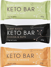 Load image into Gallery viewer, Keto Hana Cocoa &amp; Mint Bar Keto Diet Vegan Grain Free Dairy Free Plant Based No Refined Sugars Gluten Free 1.6g Net Carbs - 40g a bar, 12 in a Box
