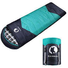 Load image into Gallery viewer, CANWAY Rectangular Sleeping Bag with Compression Sack, Lightweight Waterproof for Warm Cold Weather 4 Seasons Camping/Traveling/Hiking/Backpacking, Adults &amp; Kids(Cyan-Flannel)
