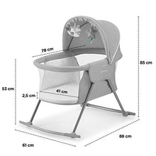 Load image into Gallery viewer, Kinderkraft Baby Crib 3 in 1 LOVI, Cradle, Travel Cot, Rocker, Easy Folding and Unfolding, Adjustable Canopy, with Accessories, Mattress Cover, Included Toys, Transport Bag, for Newborn, 0-9 kg, Gray
