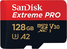 Load image into Gallery viewer, SanDisk Extreme Pro 128GB microSDXC Memory Card + SD Adapter with A2 App Performance + Rescue Pro Deluxe 170MB/s Class 10, UHS-I, U3, V30
