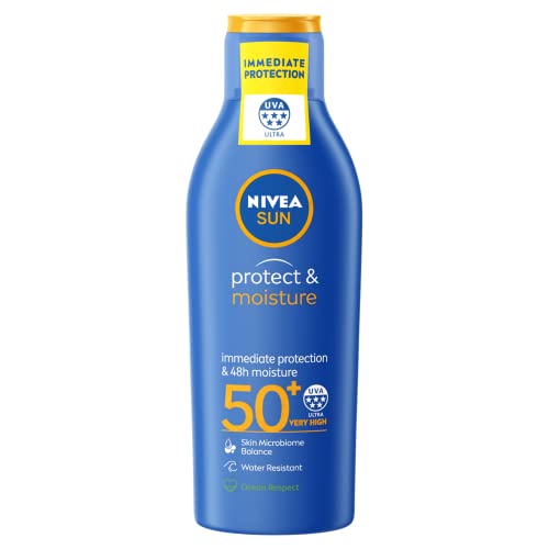 NIVEA SUN Protect and Moisture Lotion SPF50+ (200ml), Moisturising Suncream with SPF50+, Advanced Sunscreen Protection, Water-Resistant Suncream Formula, Suncream 50