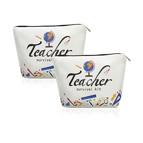 Teacher Appreciation Gifts - 2PCS Waterproof High Capacity Teacher Survival kit Cosmetic Bags Best Teacher Ever Teacher Supplies for Classroom Makeup Bag Pencil Pouch