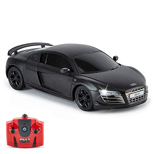 CMJ Cars AUDI R8 GT, Official Licensed Remote Control Car with Working Lights, Radio Controlled RC 1:24 Scale, 2.4Ghz Matt (MATT BLACK) Great Toy for Boys and Girls