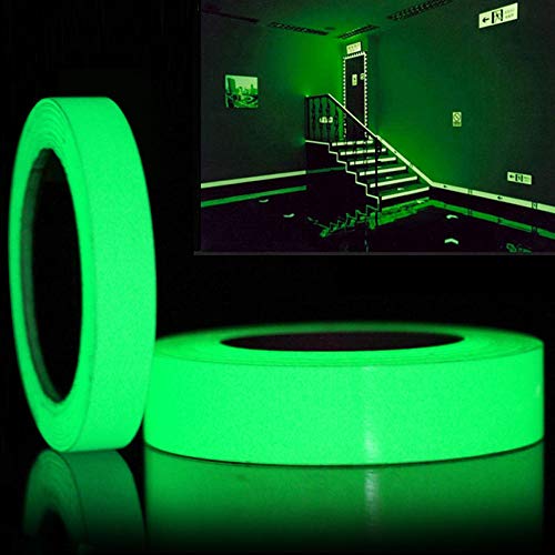 2 Rolls Fluorescent Tapes 5m x 20mm and 5m x 10mm Green Luminous Tape Glow in the Dark Self-Adhesive Tape for Kids Room Home Wall Decoration Christmas Night Glowing Bicycle Night Riding Logo