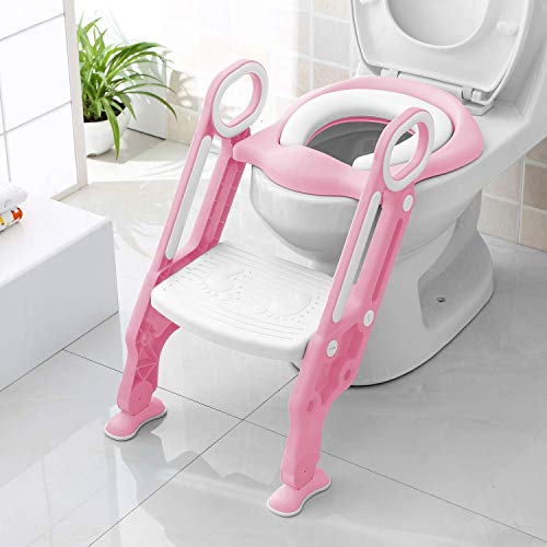 KEPLIN 408054 Potty Seat Adjustable Baby Toddler Kid Toilet Trainer with Step Stool Ladder for Boy and Girl (Pink)