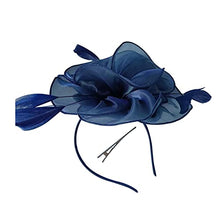 Load image into Gallery viewer, Fascinator Hat Feather Mesh Net Veil Party Hat Ascot Hats Flower Derby Hat with Clip and Hairband for Women (G1-DARKBLUE)(Size:L)
