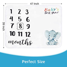 Load image into Gallery viewer, sunvito Baby Milestone Blanket Large Baby Monthly Blanket for Baby Boy Girl Newborn Soft Flannel Baby Swaddle Blanket Elephant Blanket First Year Calendar Growth Chart with Wreath Frame 47&#39;&#39;x40&#39;&#39;
