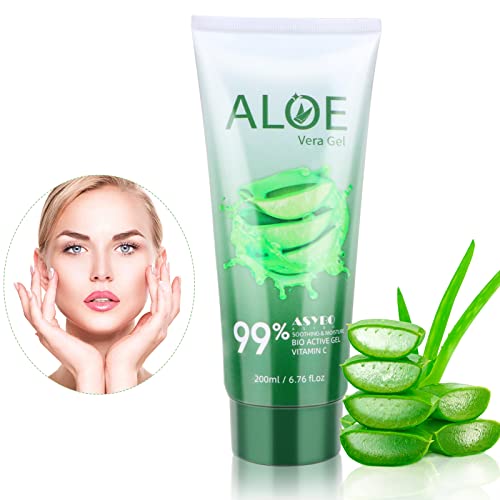 ASYBO 200 ML Aloe Vera Gel – 99% Organic Pure Aloe Vera Hydrating Face & Body Moisturizer, Natural Aloe Cream for Dry Skin, Sunburn, Acne, Soothing & Moisturizing