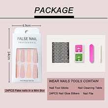 Load image into Gallery viewer, SJOAUET Coffin False Nails with Glue Stickers, Rainbow Short Fake Nails, 24PCS Multicolor Glossy Ballerina Acrylic Press On nails, Medium Blue Red Pink Stick On Nails for Women Girls No Glue Included
