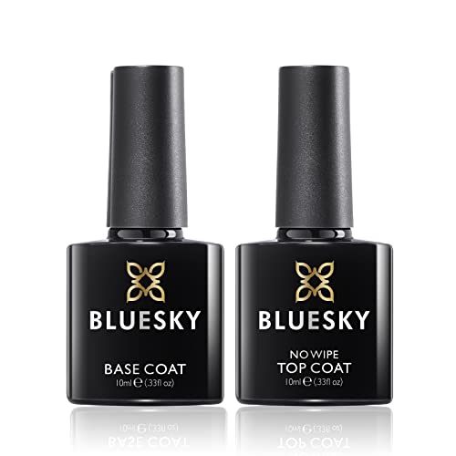 Bluesky Gel Nail Polishes, No Wipe Top Coat and Base Coat, Soak Off LED UV Gel Nail Polish Set, Long Lasting, Shiny, High Gloss Finish, Clear, 2 x 10ml Bottles