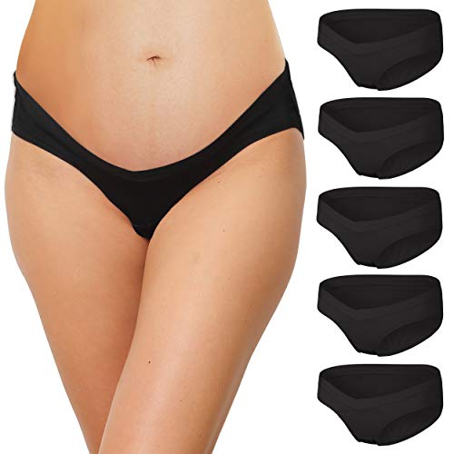 INNERSY Maternity Knickers Womens Cotton Pregnancy Underwear Black Hipster Panties Pack of 5 (UK12, Black)