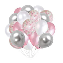 Load image into Gallery viewer, YELYAN 60PCS Balloons Set, 12 Inches Shiny Pink &amp; White Confetti Balloons, White Pink Latex Balloons Silver Metallic Balloons Helium Balloons for Wedding Birthday Party Decoration
