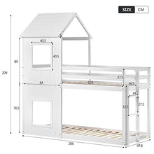 Load image into Gallery viewer, Kayan 3FT Treehouse Bunk bed, Cabin Bed Frame Mid-Sleeper with Treehouse Canopy &amp; Ladder, Children Bed Frame, Suitable for for Boys &amp; Girls, 190 x 90 cm (White), 209x206x97.8cm

