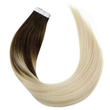 Load image into Gallery viewer, [Limited Promotion] LaaVoo Blonde Ombre Tape in Hair Extensions Human Hair 20pcs Tape on Extensions Brown to Blonde Ombre Remy Hair Tapes Ombre Hair Extension Real Hair Extensions 50g 2.5g/pc 14inch
