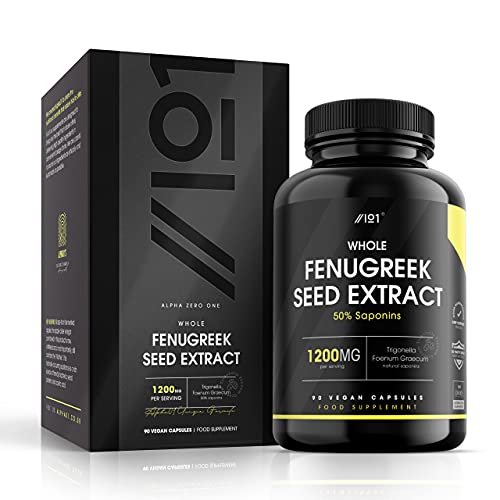 Whole Fenugreek Seed Extract Capsules - 1200mg - High Strength 50% Saponins - Trigonella Foenum Graecum - Gluten Free, 90 Vegan Caps