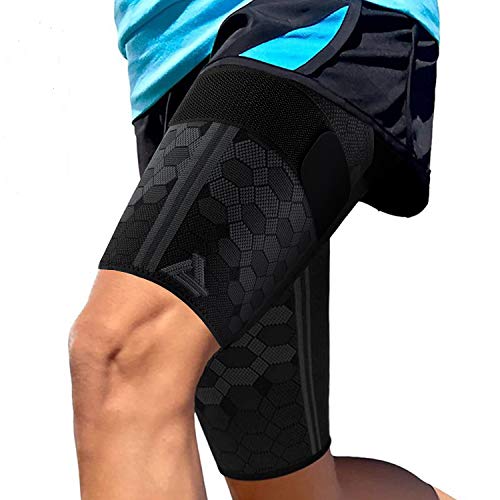 ActivRunner Thigh Compression Support Sleeve (2 per Pack), Breathable with Adjustable Non-Slip Strap for Hamstring and Quadricep Muscle Injury and Strain Recovery. Suitable for Men and Women (M)