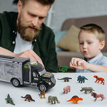 Load image into Gallery viewer, Dinosaur Toys Truck Transport Carrier Truck Toys with Dinosaur Toys Animals Toys 12 Pcs Double Inside Storage Set Birthday Easter Gift for Kids Boys Girls 3 Years Old
