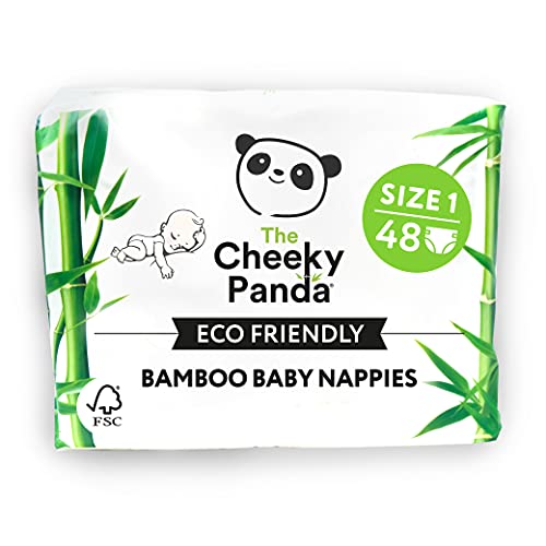 The Cheeky Panda – Bamboo Lined Nappies | Size 1 (2-5Kg, 48 Nappies) | Super Absorbent Core, Up to 12h Protection, Eco-Friendly, Super Soft, Strong & Sustainable