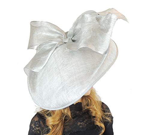 Hats By Cressida Womens Occasion Barn Owl Metallic Silver Large Saucer Bow Ascot Derby Wedding Hat