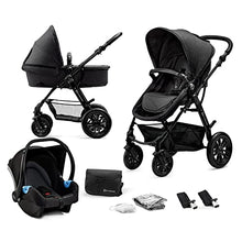 Load image into Gallery viewer, Kinderkraft Pram 3 in 1 Set MOOV, Travel System, Baby Pushchair, Buggy, Foldable, with Infant Car Seat, Accessories, Rain Cover, Footmuff, for Newborn, from Birth to 3 Years, Black
