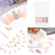 Load image into Gallery viewer, Sethexy Long Coffin Fake Nails Crystal False Nails Glitter Ballerina Stick on Nails Glossy Nails with Glue 24Pcs Acrylic Art Press-on Nail Tips for Women and Girls (E)

