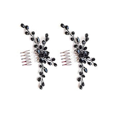 Load image into Gallery viewer, 2 Pcs Black Teardrop Small Hair Comb Women Rhinestone Hair Piece Bridal Hair Clip for Her Party Headpiece
