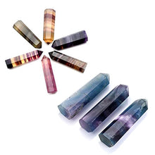 Load image into Gallery viewer, QGEM Fluorite Self Standing Healing Crystal Point Wand 6 Faceted Prism Wand 80-90mm Carved Reiki Stone Figurine For Wire Wrapping, Grids, Crafts, Healing, Wicca and Energy
