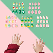 Load image into Gallery viewer, SIUSIO 120 Pcs 5 Pack Children Acrylic Fake Nails Press on Cute Pre-glue Full Cover Glitter Gradient Color Rainbow Short Kids Stick On False Nail Art Kits Set for Kids Little Girls -Colorful Summer
