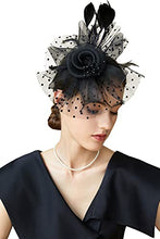 Load image into Gallery viewer, ArtiDeco Mesh Feather Fascinator Flower Hair Clip Fascinators Hat Bridal Headpiece 1920s Flapper Accessories (Black)(Size: Diameter of the floral: 7inch/17.8cm.)
