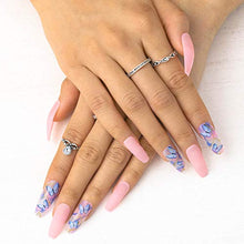 Load image into Gallery viewer, Sethexy Long Matte Ballerina False Nail Blue Butterfly Coffin Fake Nails Pink 24Pcs Acrylic Art Press on Nail Tips for Women and Girls
