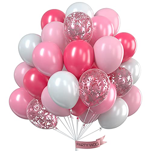 PartyWoo Pink Balloons Pack of 70 Helium Balloons Pink Glitter Balloons Pink and White Balloons for Party Decoration 1st Birthday Girl Decoration Baby Shower (Pearl) 4711100062824