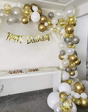 Load image into Gallery viewer, AROMISE Gold Balloon Arch Garland Kit l Happy Birthday Banner l Balloon Pump-106PCS l Silver White Gold &amp; Confetti Balloons for Birthday Party Decoration l Baby Shower l Valentines
