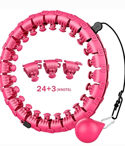 K-MART Smart Hula Ring Hoops, Weighted Hula Circle 24 Detachable Fitness Ring with 360 Degree Auto-Spinning Ball Gymnastics, Massage, Adult Fitness for Weight Loss (Pink)