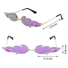 Load image into Gallery viewer, Haichen 2 Pairs Trendy Stylish Flame Sunglasses Rimless Color Mirrored Fire Flame Shape Glasses for Men Women (Black+Purple)
