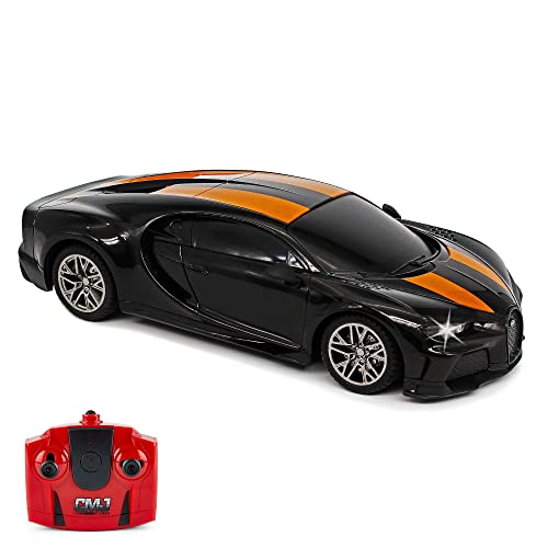 CMJ RC Cars Bugatti Chiron Officially Licensed Remote Control Car 1:24 Scale Working Lights 2.4Ghz (Black/Orange)