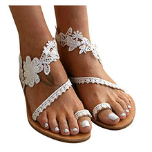 Load image into Gallery viewer, Donasty Women Flat Sandals, Bohemian Flat Sandals Summer Sandals Clip Toe T-Strap Beach Shoes Flip Flop Sexy Casual Barefoot Sandals Floral Lace Slides
