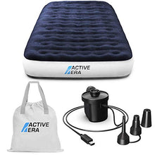 Load image into Gallery viewer, Active Era Luxury Camping Air Bed with USB Rechargeable Pump - Single Size Inflatable Air Mattress with Travel Bag, Portable Air Pump with USB Charging Cable and Foot Pump
