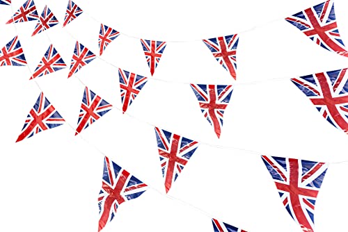 SHATCHI 20m/65ft Long Union Jack Bunting Banner with 50 Triangle Flags Sports Royal Events Street Party Decorations Pub BBQ Great Britain Support