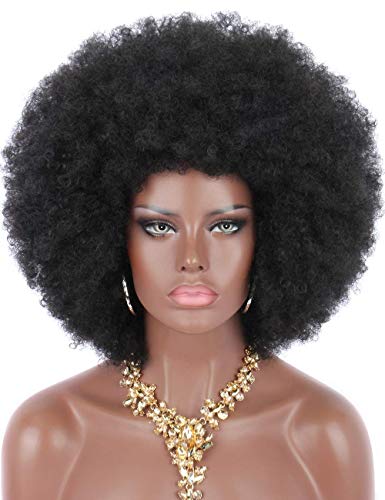 Women's Short Afro Kinky Curly Hair black Wigs for Black Women Large Bouncy and Soft Natural Looking Premium Synthetic Hair Wigs for Women Daily Party Cosplay Use