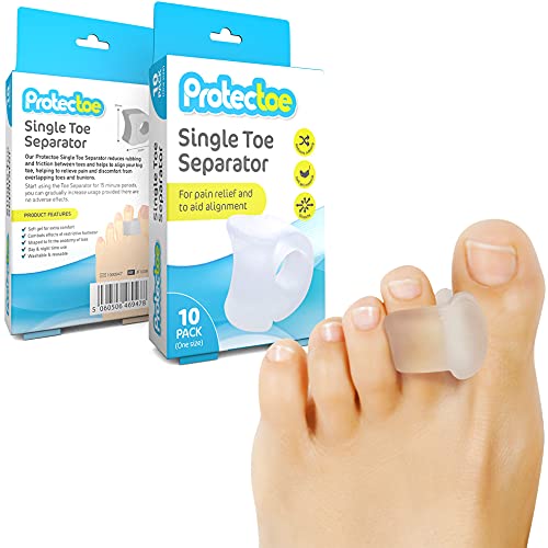 Protectoe Single Gel Toe Separator for Overlapping Toes, Toe Spacer - Box of 10 Gel Separators